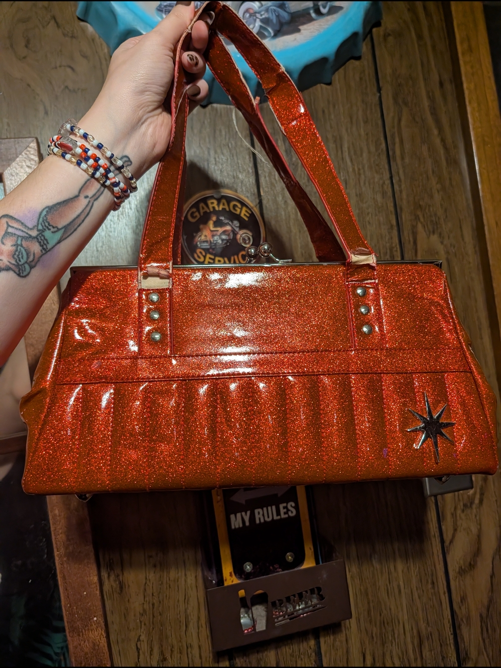 Lux De Ville Shimmer Star Orange Glitter Shoulder Bag